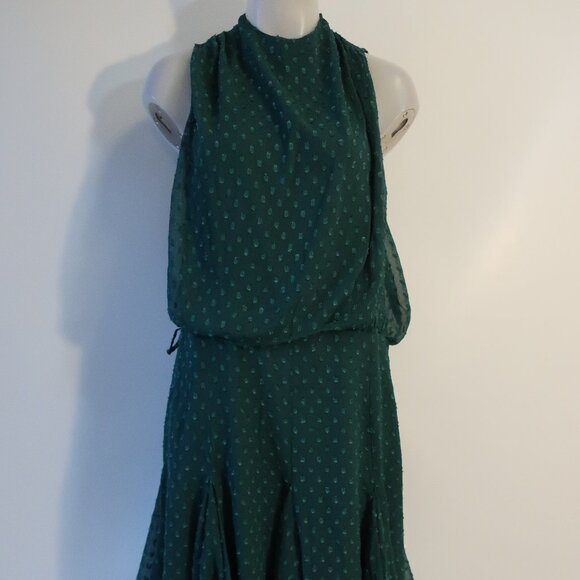 NWT Womens Asos Design Green Embroidered Dots Sleeveless Halter Dress 14 - Picture 7 of 16